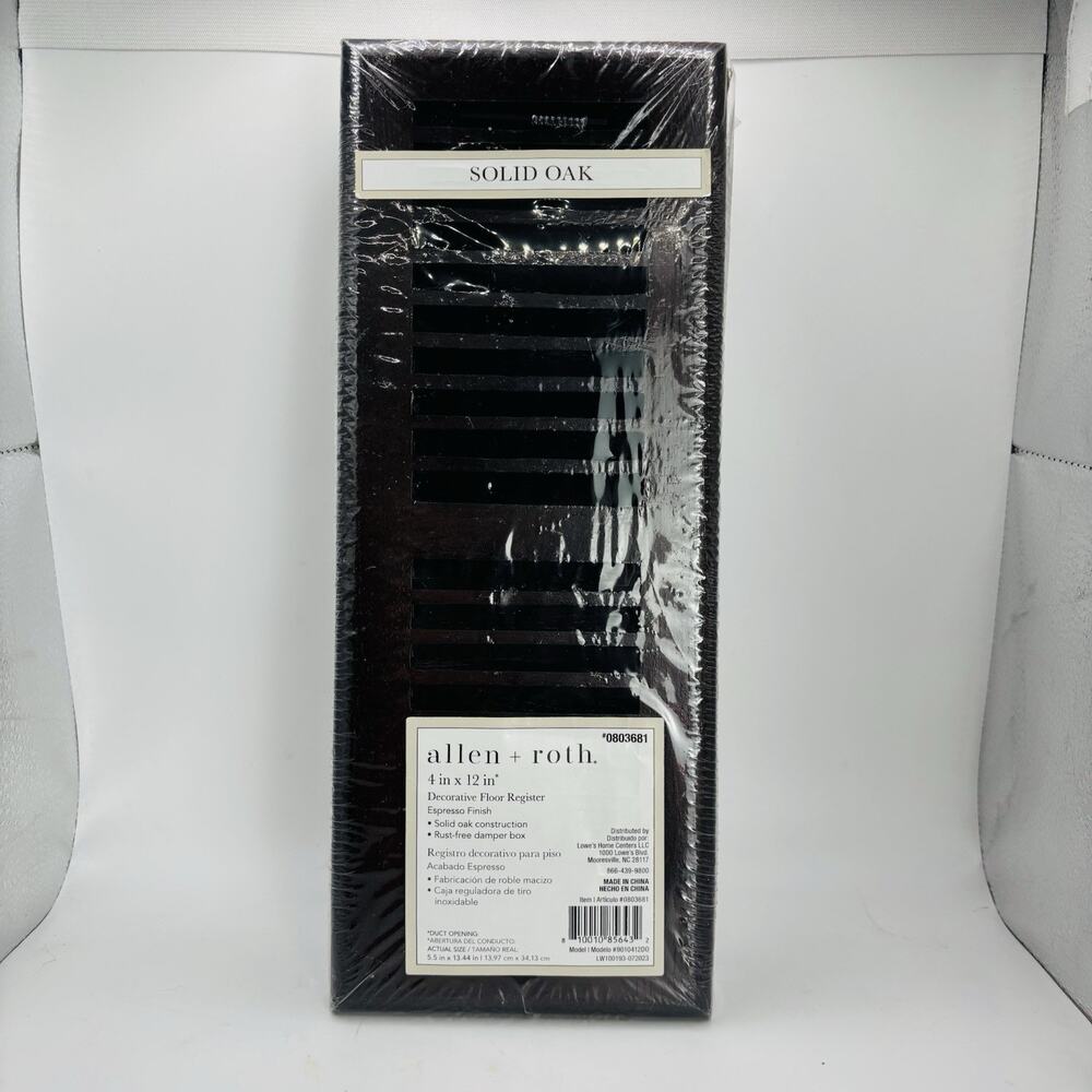 Allen & Roth Solid Oak Decorative Floor Register 4”x 12” Expresso Finish New